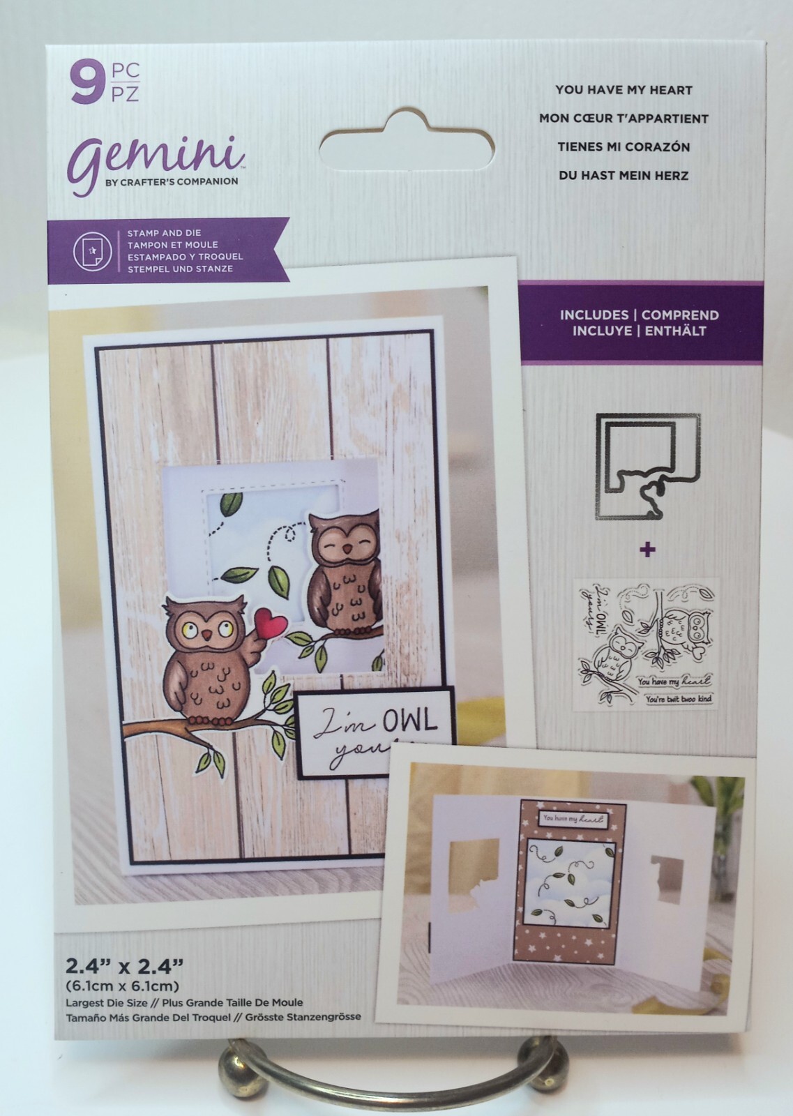 Crafters Companion 9pc YOU HAVE MY HEART Owl Stamp & Die Set Trifold Window Card