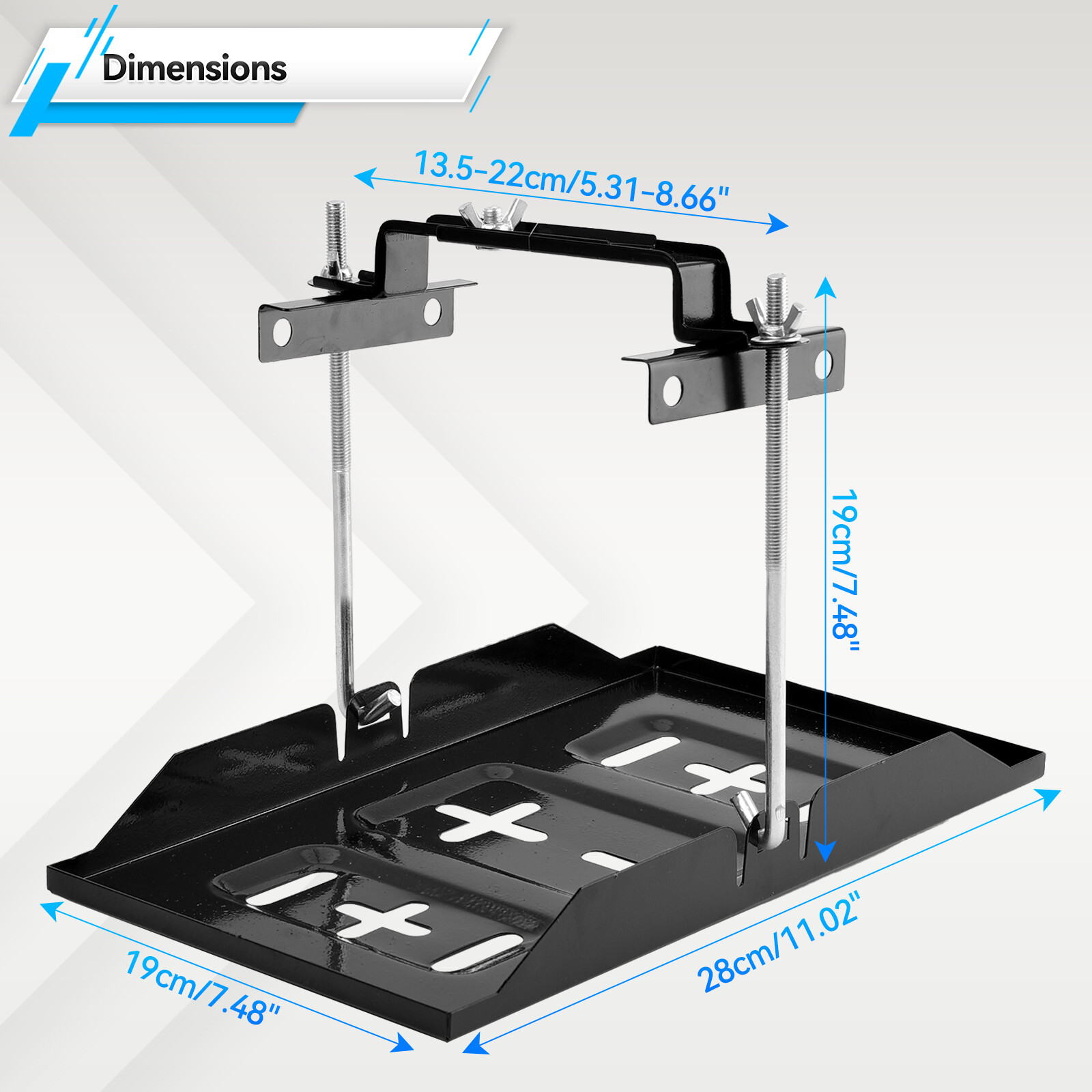 Universal Storage Battery Holder Adjustable Tray & Hold Down Clamp Bracket Kit,