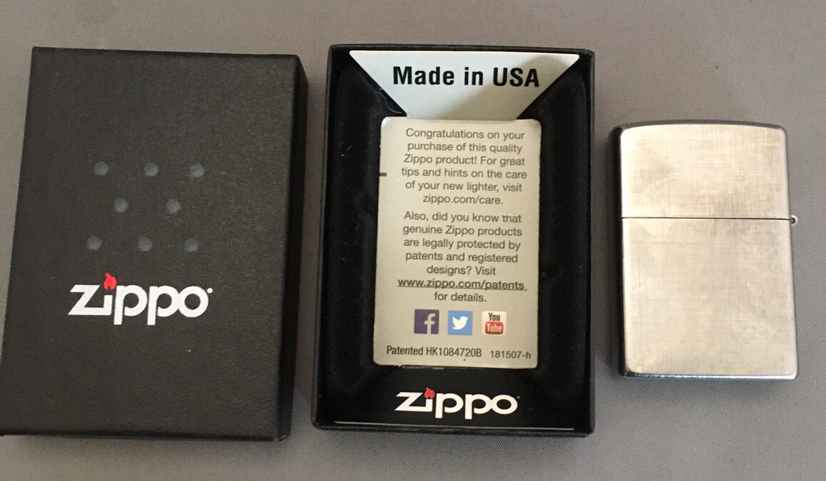 Zippo Windproof Chrome Lighter With Linen Weave Pattern, 28181, Preowned W/Box
