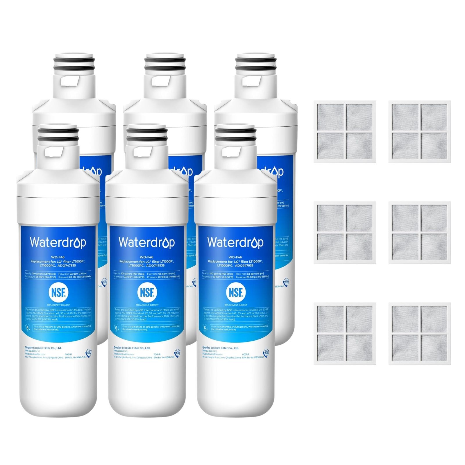 Waterdrop Replacement for LG® LT1000P® Refrigerator Water & Air Filter，6 Combo