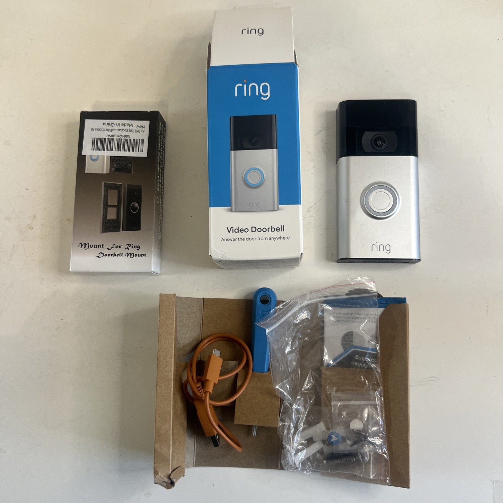 Ring Video Doorbell 2nd Gen Wi-Fi Alexa Silver/Black w/ Mount, USB, Screws
