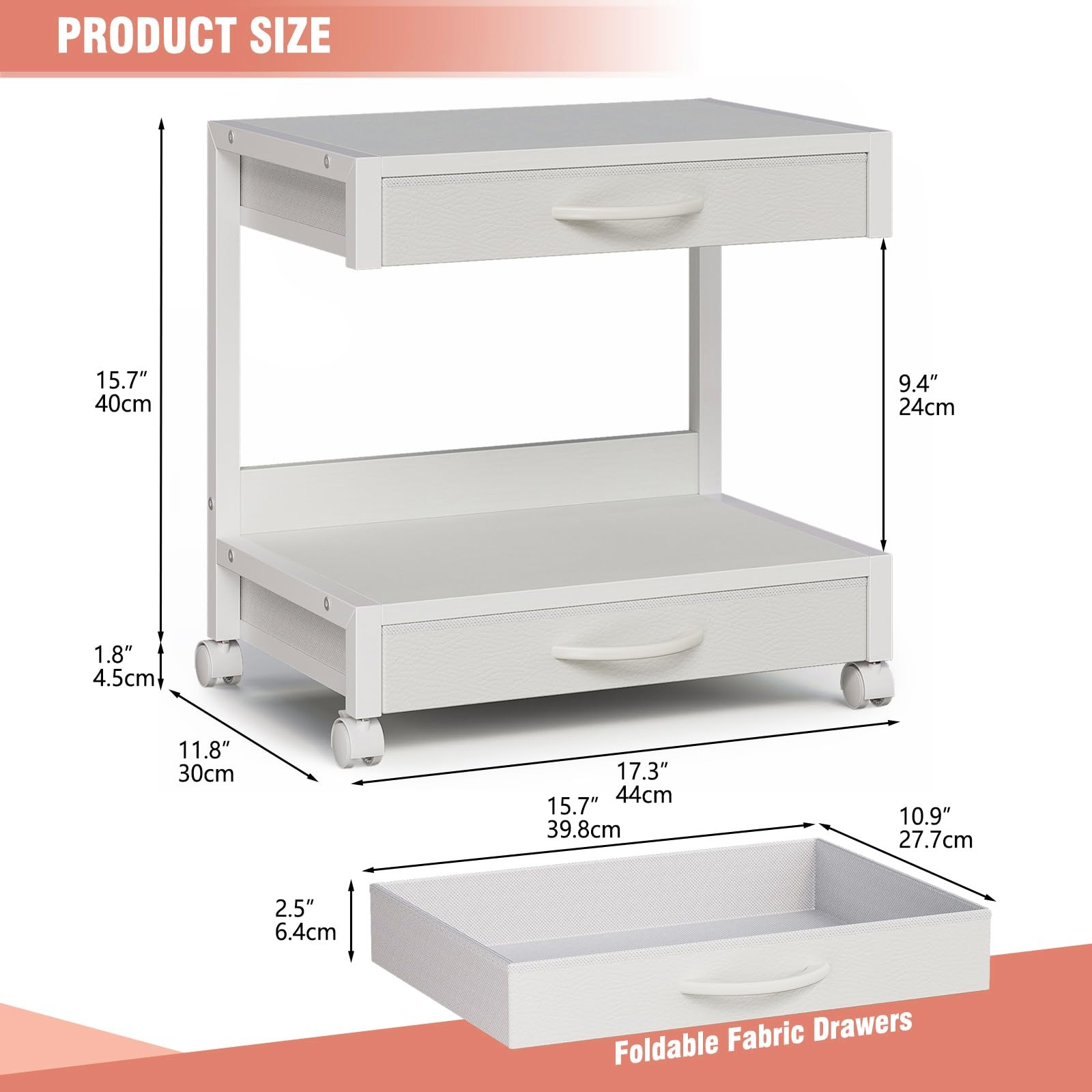 2-Tier Desktop Printer Stand with 2 Fabric Drawers, Prtiner Table with Storag...