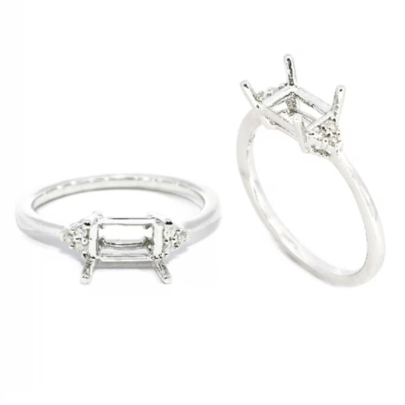 7x5mm Emerald Cut Semi Mount Ring 925 Sterling Silver Side Stone Wedding Ring