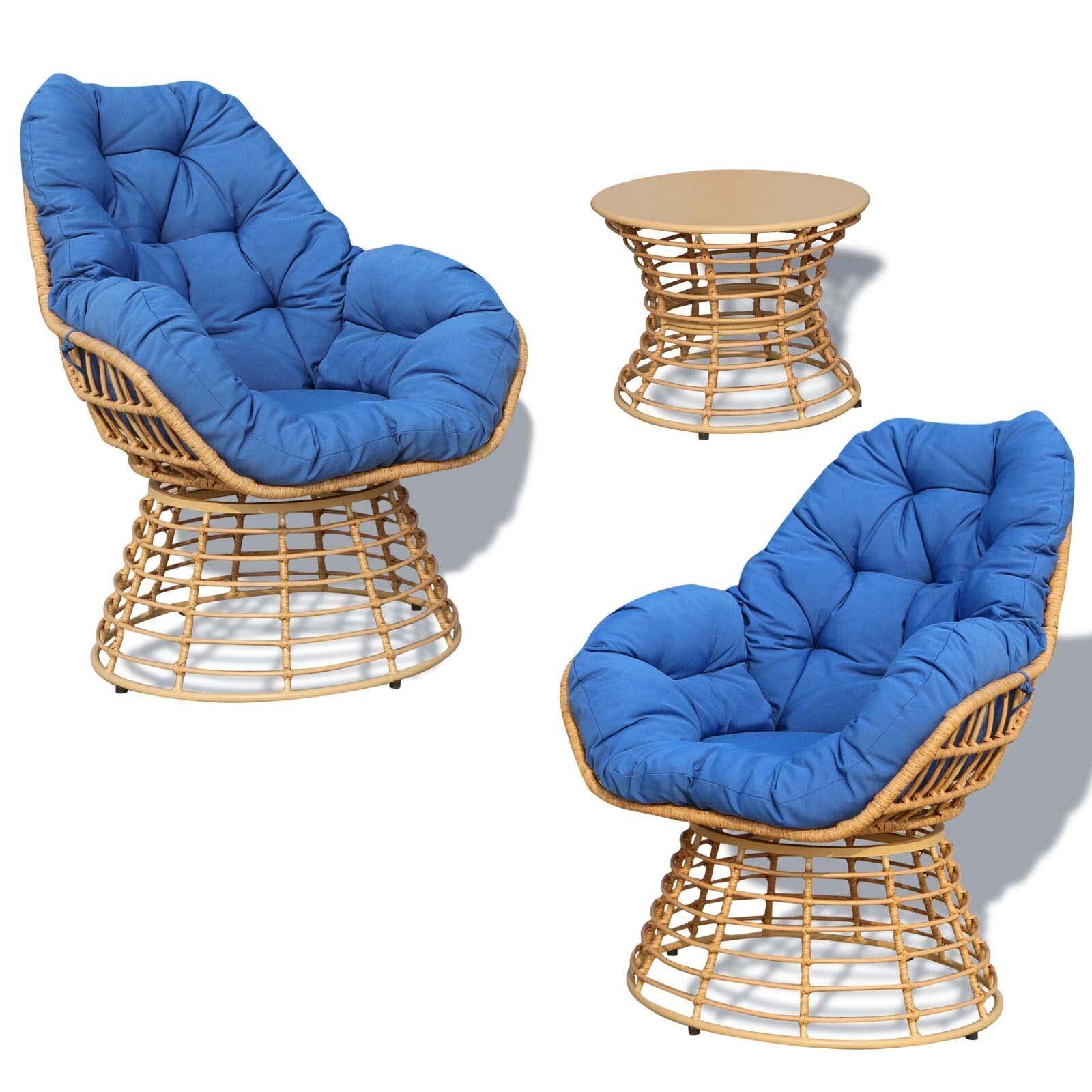 3PCS Outdoor Swivel Patio Chairs Bistro Set Furniture Sofa Rattan Wicker