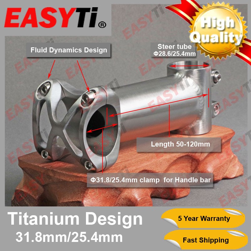 EasyTi Titanium Bicycle Stem 1 inch 31.8mm 5º XC DH MTB Road Bike Stem 50-120mm