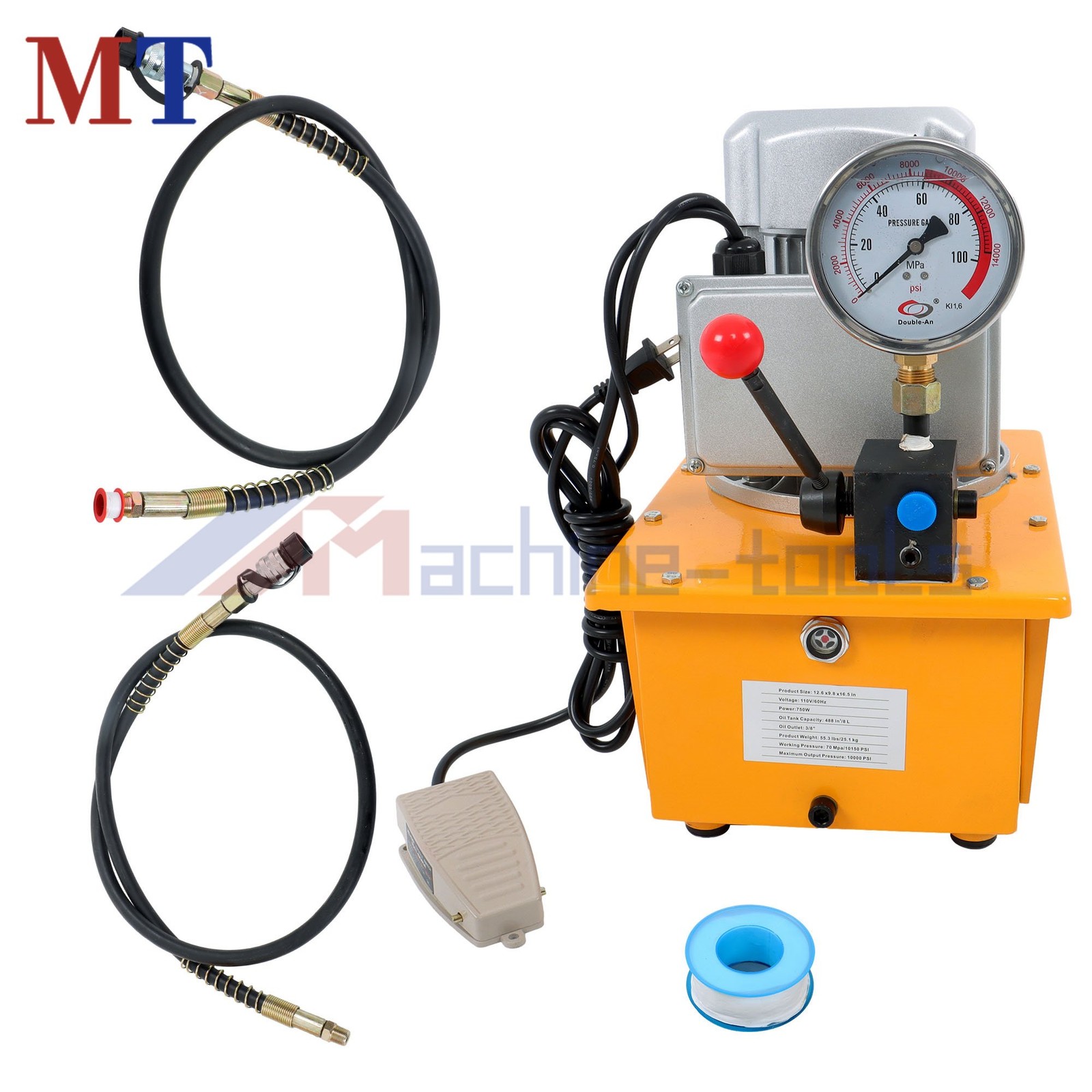 8 L 750W Electric Pump with Manual Valve 10000PSI Single Acting