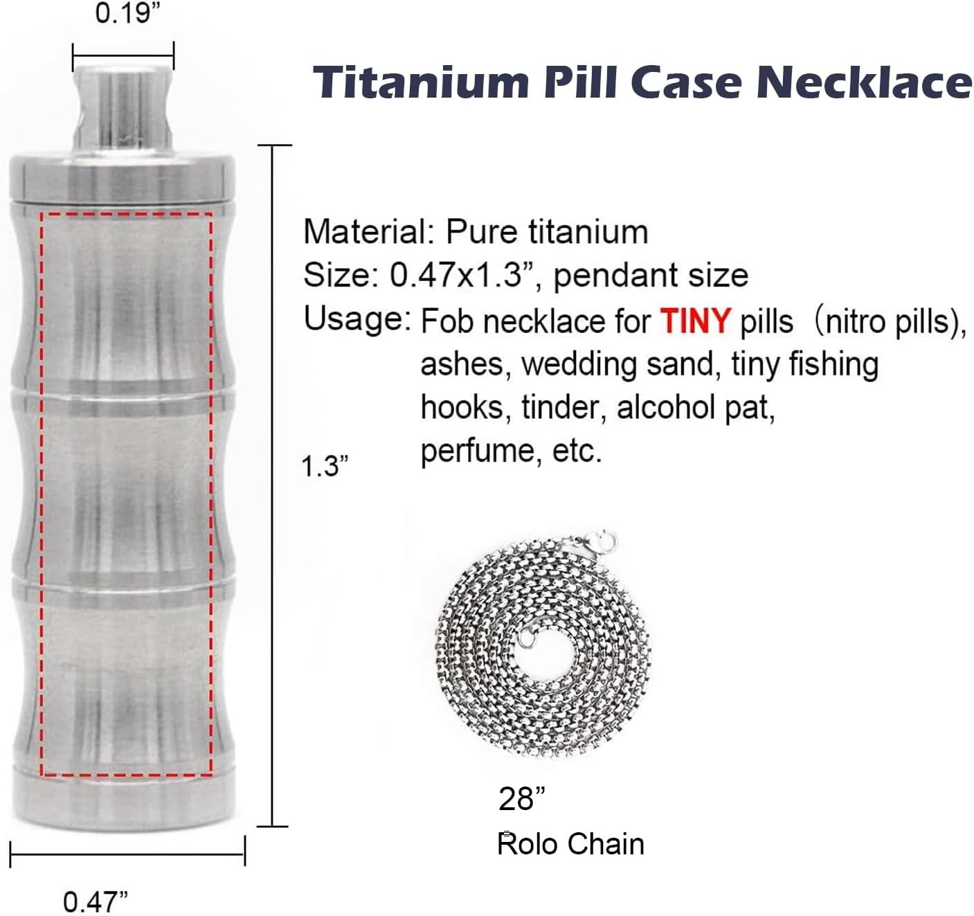 Titanium Small Pill Box Case Necklace Nitro Mini Tc01-ti-bamboo
