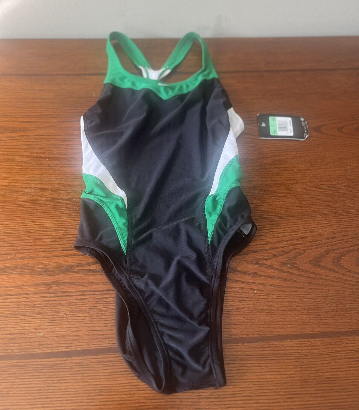 Nike Victory Color Block Swimsuit Girl's Size 8 One Piece Black Green