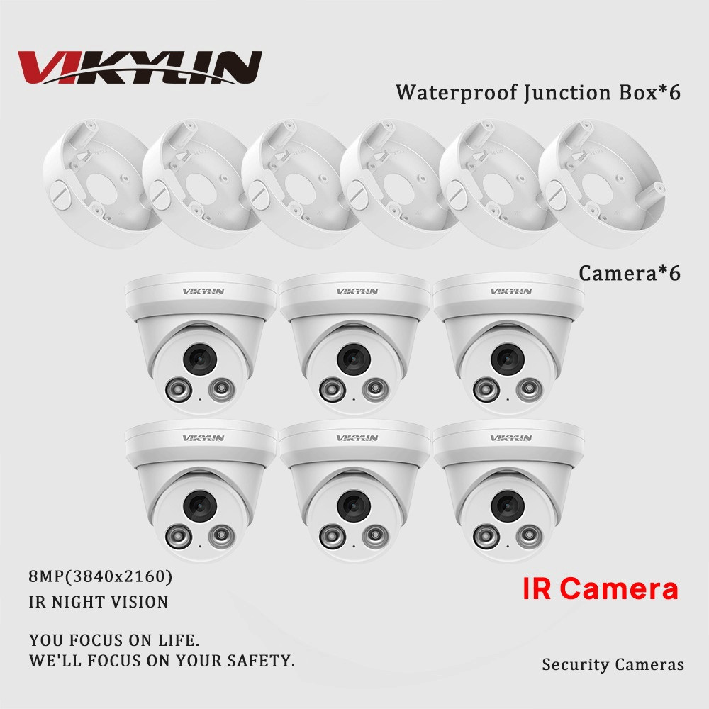 6PACK VIKYLIN 8MP Night Vision Built-in MIC IP Camera With 6 PCS Junction Box