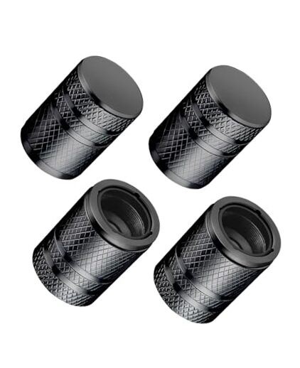 Tire Valve Stem Caps - (4 Pack) Premium Metal Air Caps with Universal Black