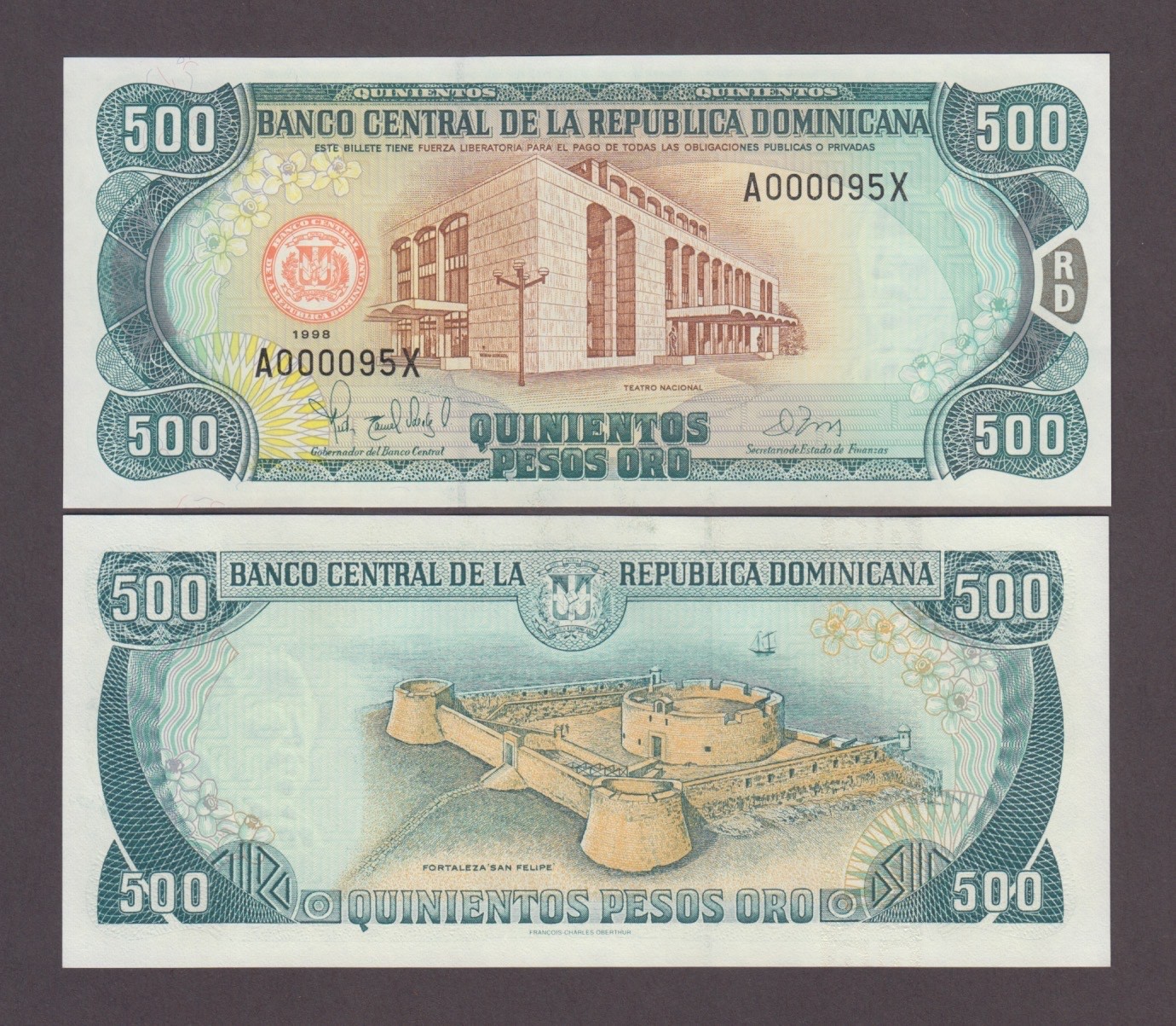 DOMINICAN REPUBLIC P.157c 500 PESOS ORO 1998 A-X CRISP UNC WE COMBINE 2603