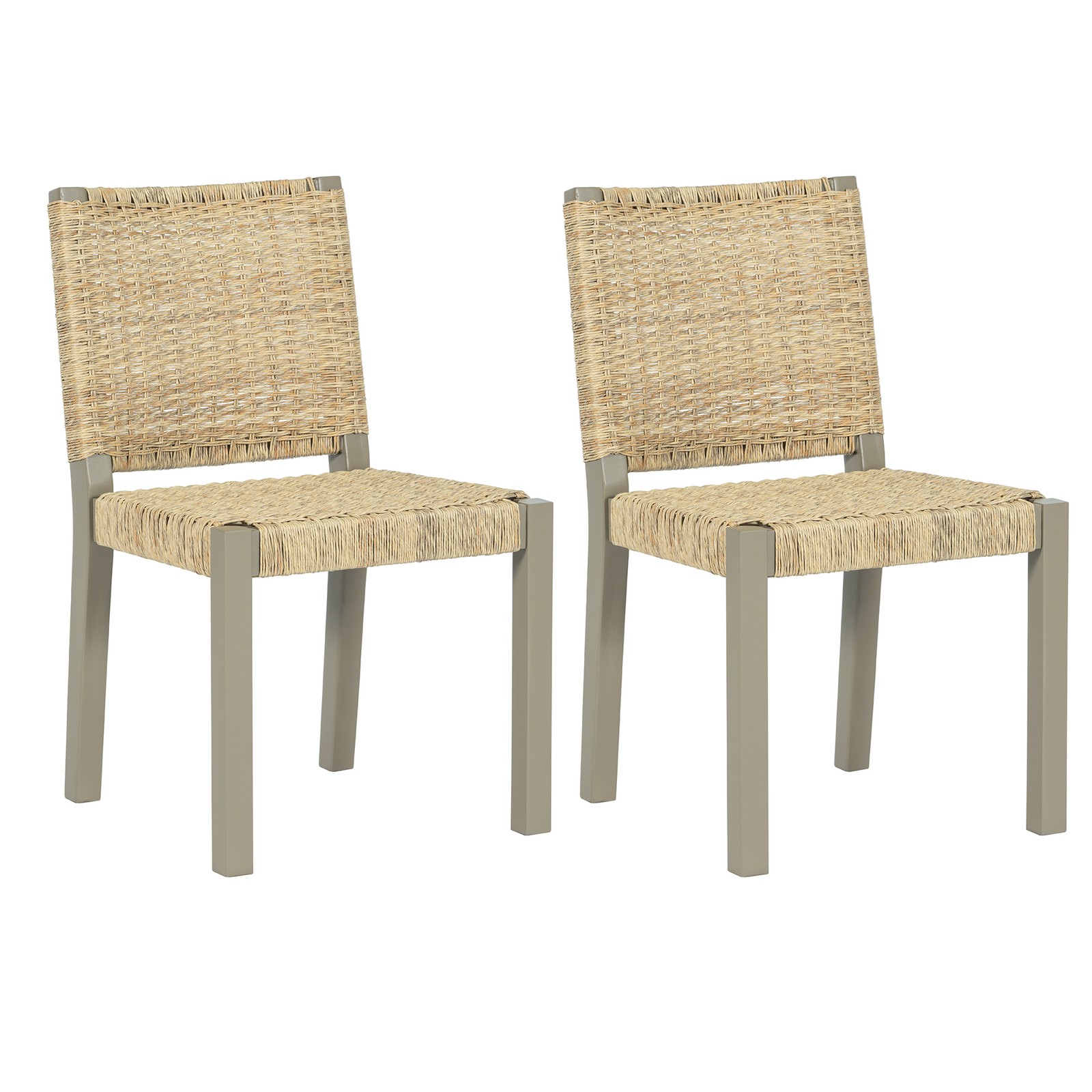 Farmhouse Modern Dining Chairs Set of 2-Solid Wood Rattan Backrest Champagne