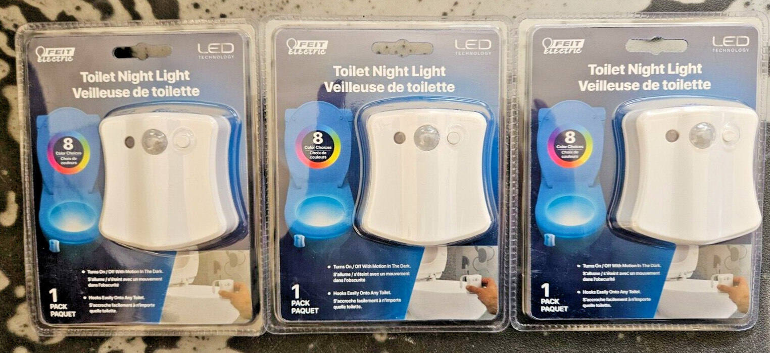 Feit Electric White LED Motion Sensor Auto On/Off Toilet Night Light 3 Pack