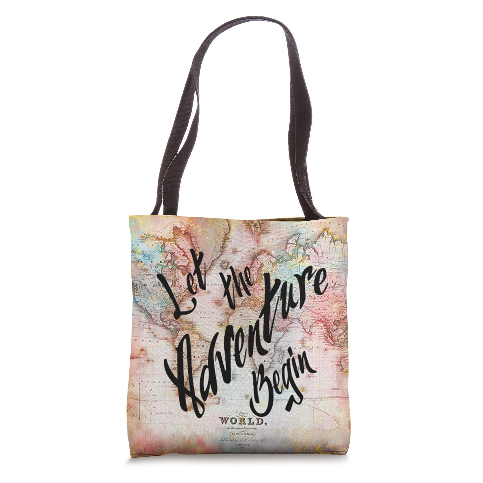 Let The Adventure Begin Vintage Map Design Tote Bag 16 inches