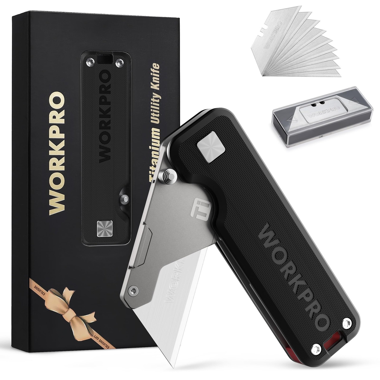 HeavyDuty Folding Utility Knife Titanium CNC G10 Handle 10 Extra Blades for Cr