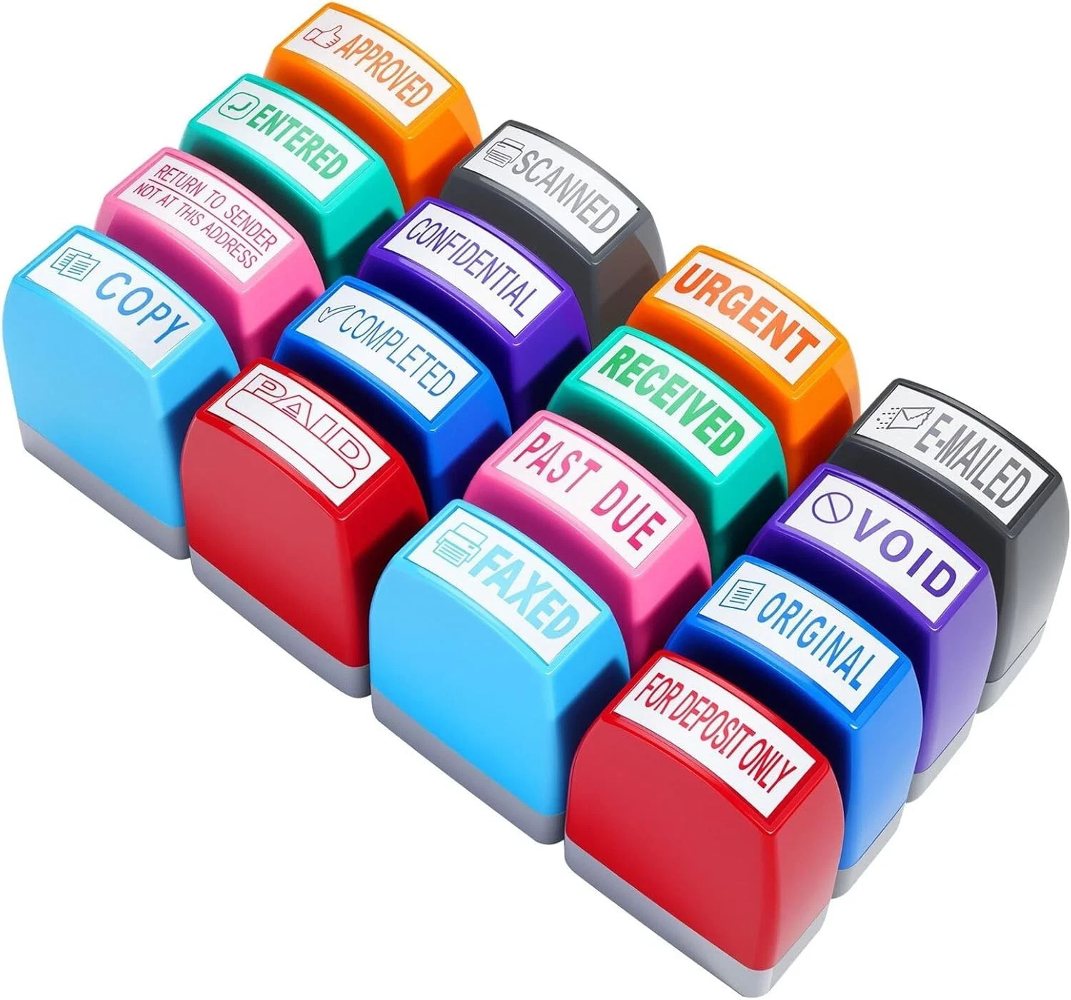 16 Pcs Office Stamps Set, Paid Copy Scanned Entered Received Faxed Void Stamp fo