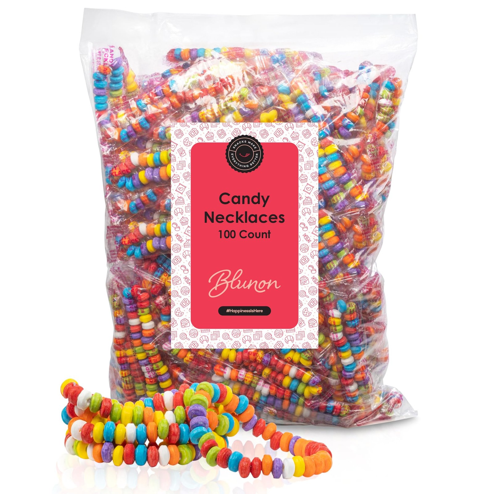 Candy Necklaces Individually Wrapped  100 Count Bulk Candy Jewelry Party Favors