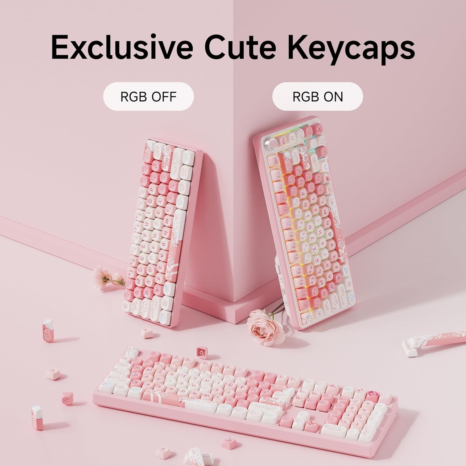 Pink MOA Cute Cat Keycaps 121 Keys Double Shot PBT Custom Universal Set