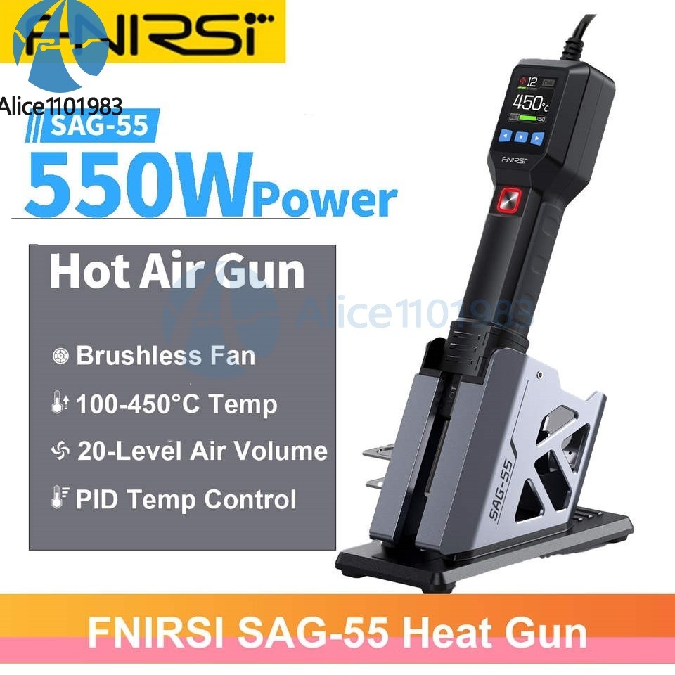 FNIRSI SAG-55 Handheld Smart Hot Air Gun 550W 20-Gear LCD  PID Temp Adjustable