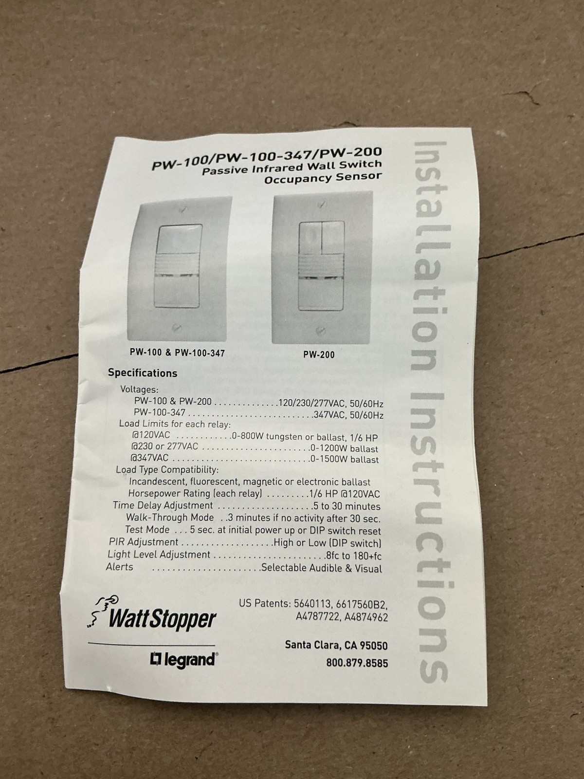 WattStopper PW-100-I PIR Wall Switch Sensor