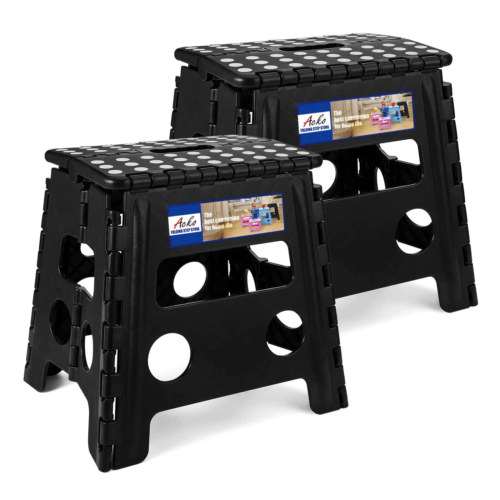 2PACK Folding Step Stool - 13" Height Premium Heavy Duty Foldable Stool for K...