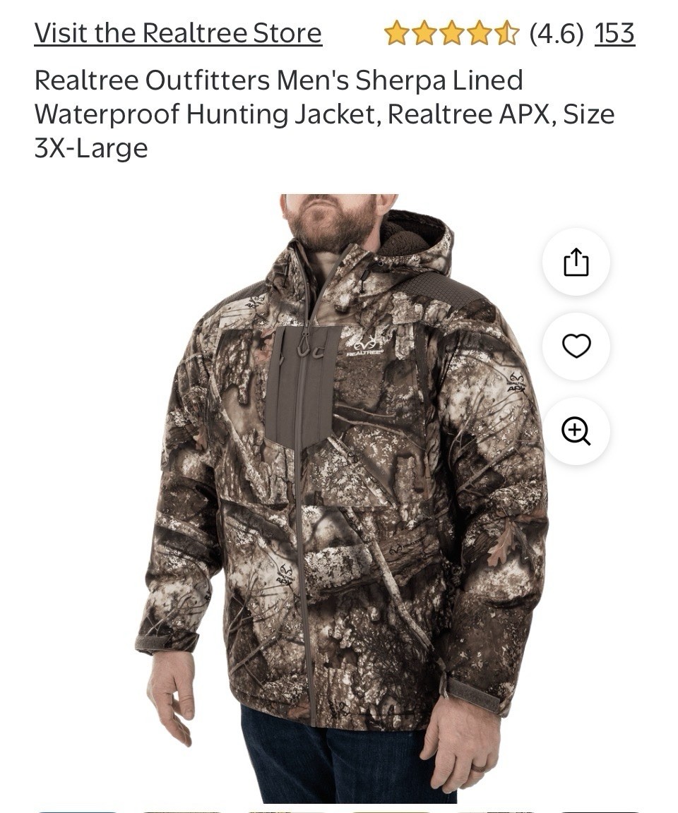New Men 3X Realtree Outfitters Sherpa Lined Waterproof Hunting Jacket Apx