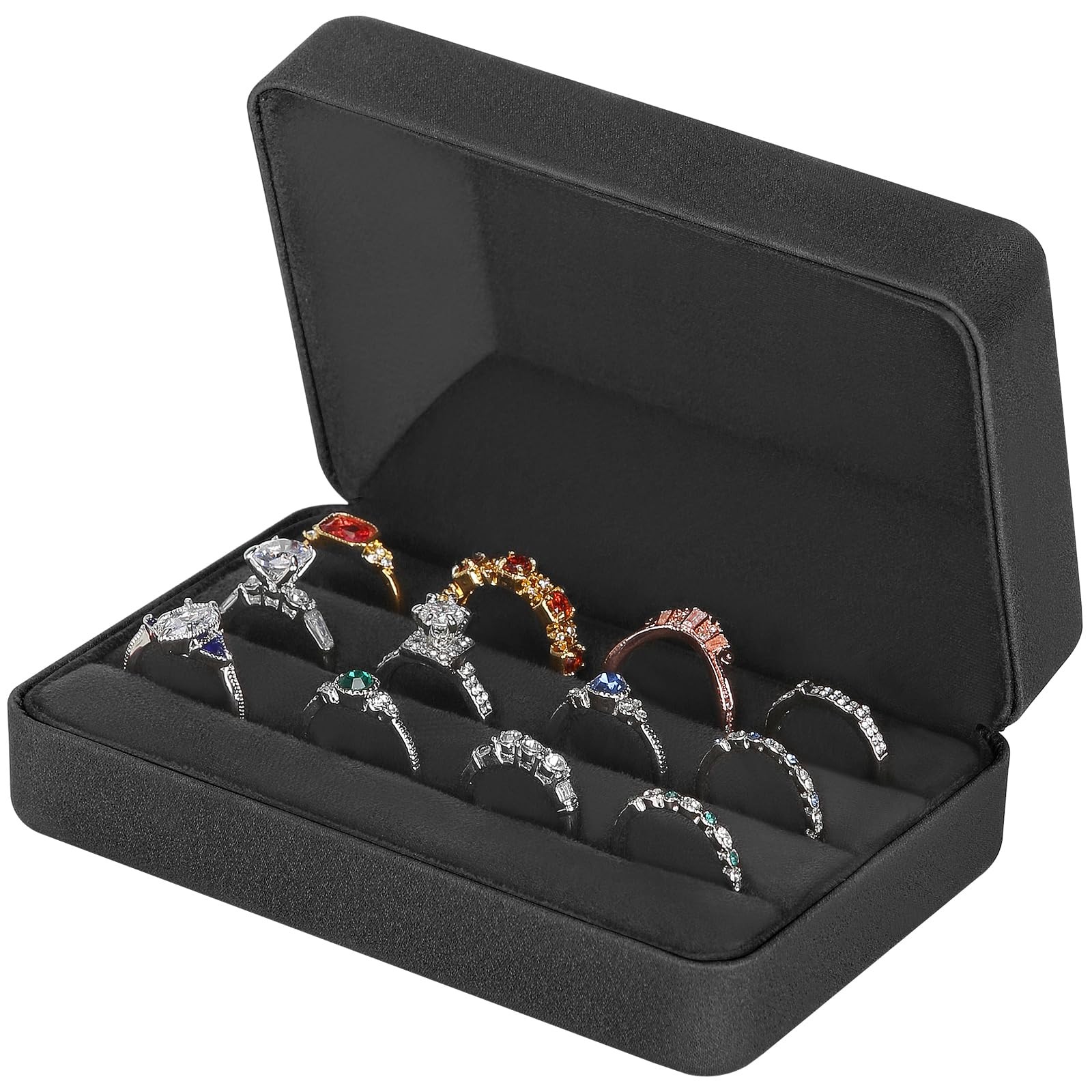 KUKUVR Velet Ring Storage Box, Travel Jewelry Case with 3 Slot Black