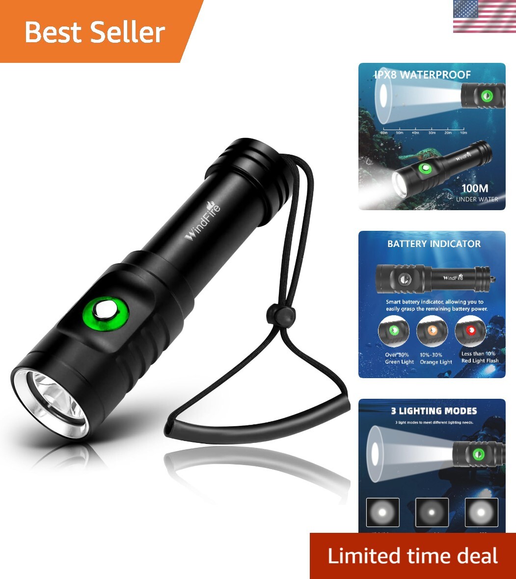 Ultra-Bright 5000 Lumen Scuba Diving Flashlight with Rechargeable Battery