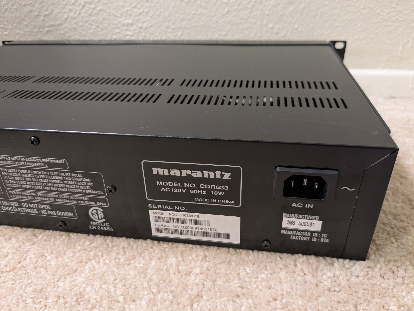 Marantz CDR633 Professional Rackmount Slot-Loading CD Player / Recorder
