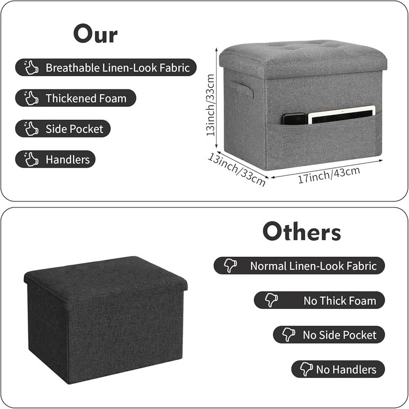 Square Storage Ottoman Footstool Durable Bench W/ Hidden Compartment Foam New