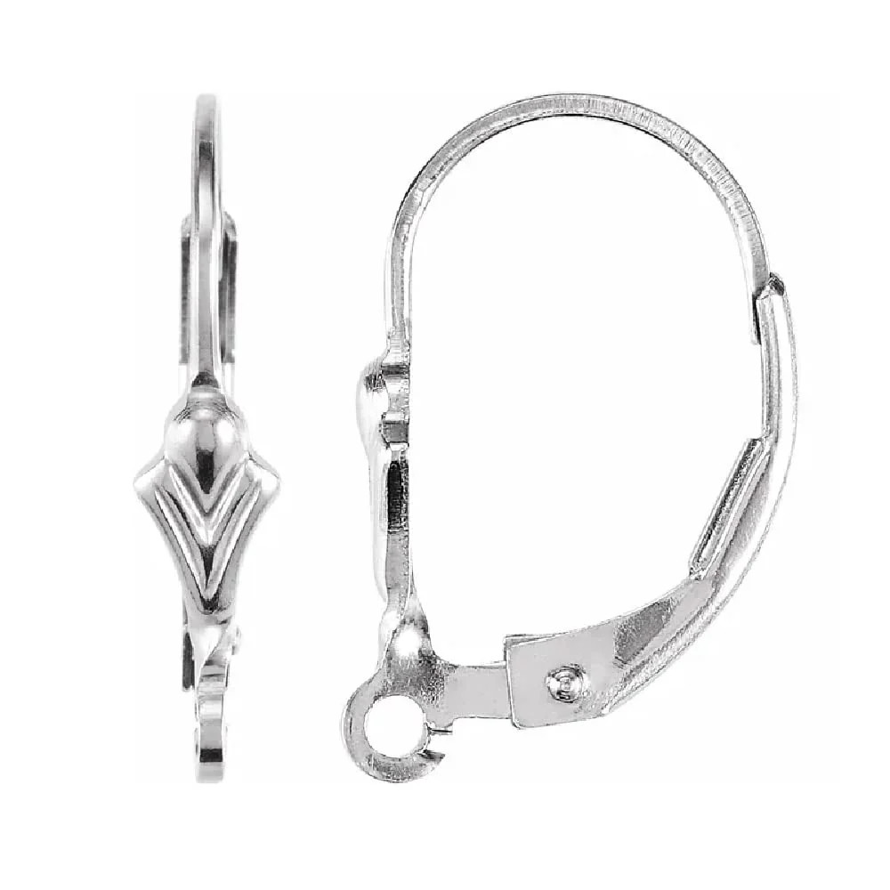Sterling Silver 925 Fleur-de-Lis Lever Back Earwires Rhodium Plated (1 Pair)