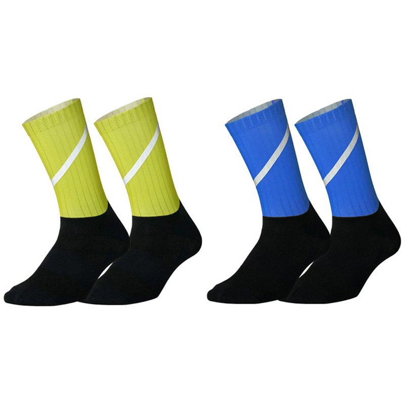 2Pairs Reflective Cycling Socks Riding Bicycle Bike Sports Socks XC Blue Yellow