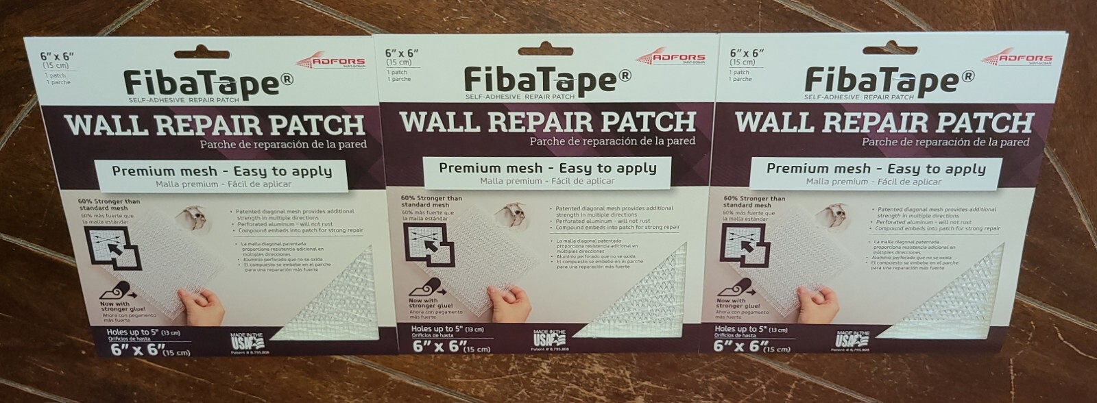 Lot of 3 FibaTape 6" x 6" Self-Adhesive Wall Repair Patches #49863