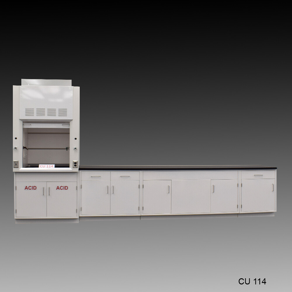 Fisher American 3' Fume Hood w/ ACID Storage &10' Laboratory Cabinets E1-573