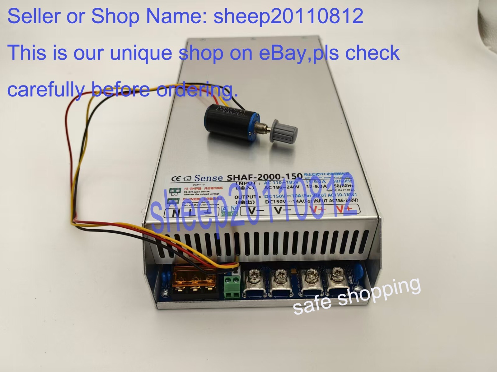 110-240VAC to 2000W 0-150VDC 13A PFC Function Adjustable Switching Power Supply