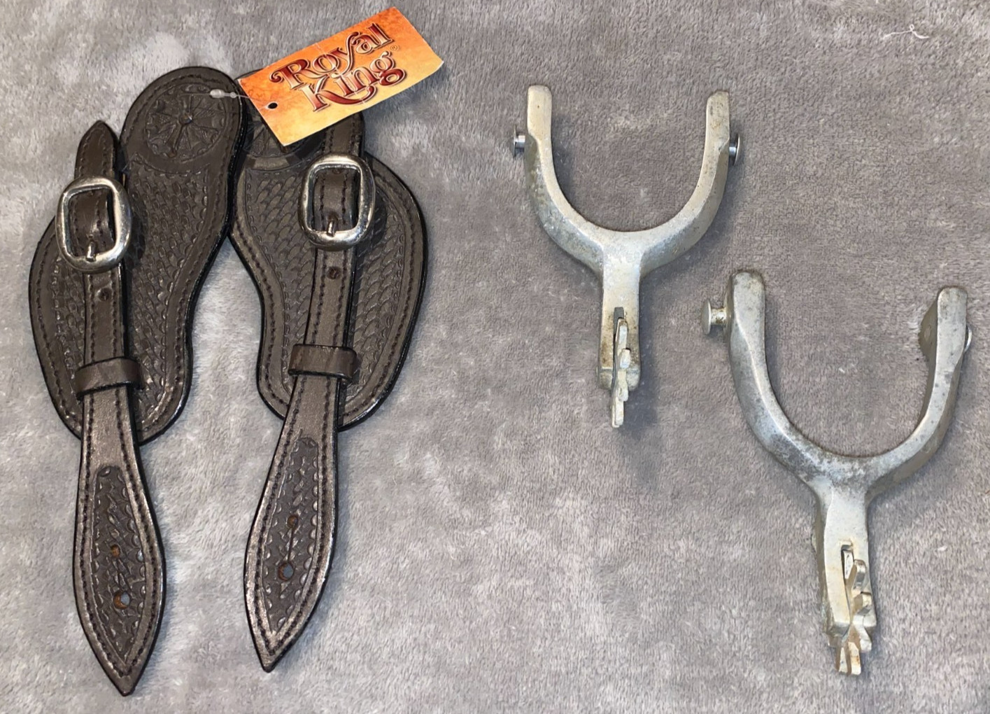3'' ALUMINUM WESTERN SPURS SPINNING ROWELS W NEW ROYAL KING SPUR STRAPS