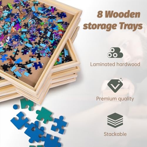 8 Pcs Stackable Jigsaw Puzzle Sorting Trays - 12"x12" Easy Storage for 1500-3000