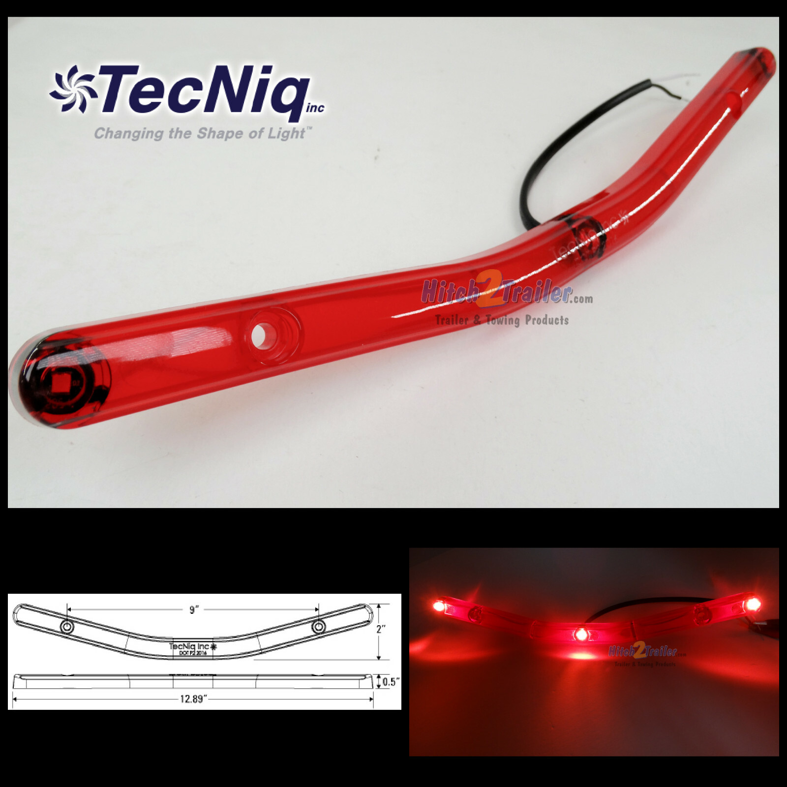 (1) Submersible Red LED ID Light Bar Marine Boat Trailer for V-Bend Crossmember