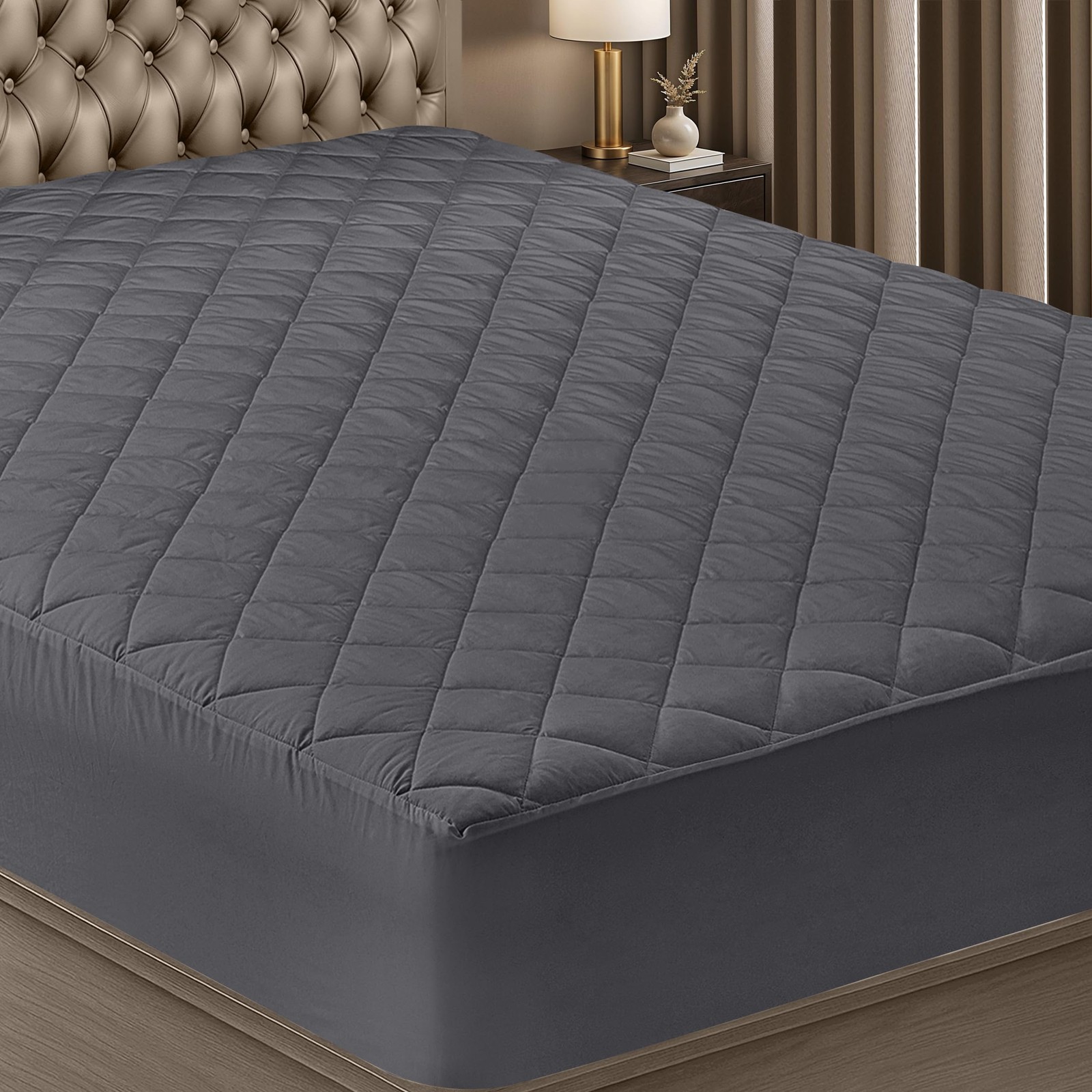 Utopia Bedding Quilted Fitted Mattress Pad, Queen (Pack of 1), Grey
