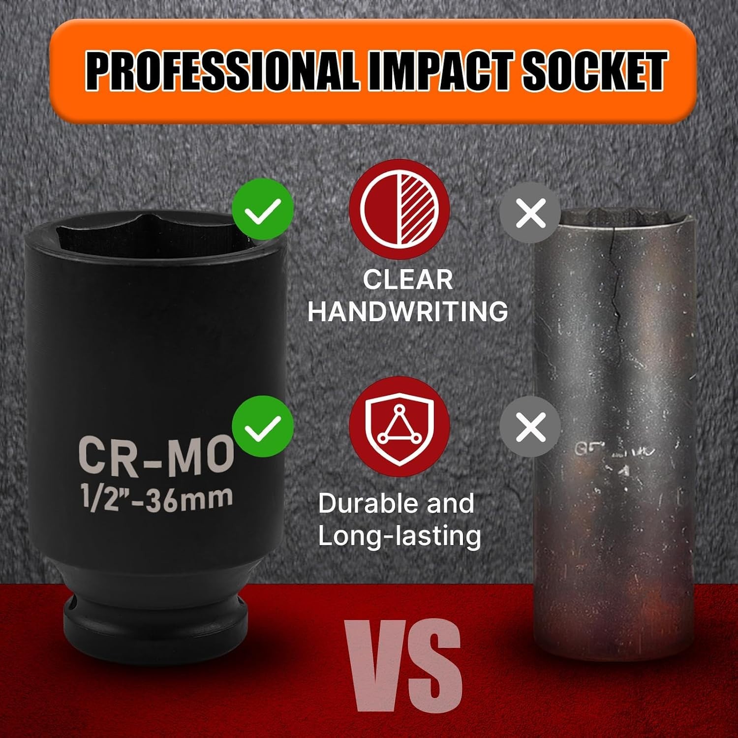 1/2" Drive Deep Impact Socket, 21mm Socket, CR-MO, Metric, 6 Point