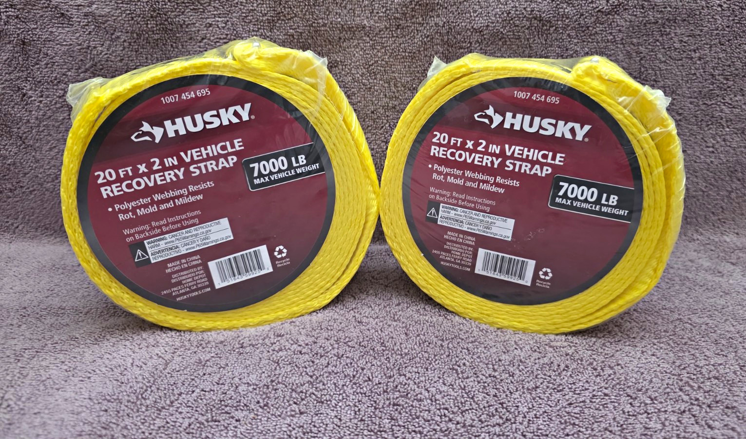 2 pack - Husky 20 Ft. x 2 “ Vehicle Recovery Strap - 7000 LB Max Vehicle Weight