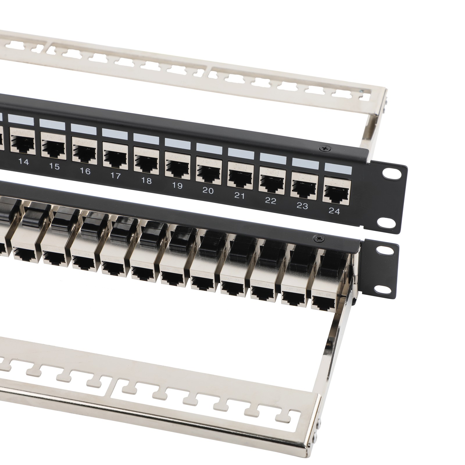 19-Inch 24-Port 1U RJ45 Patch Panel with Cat6/Cat6A Coupler Keystone