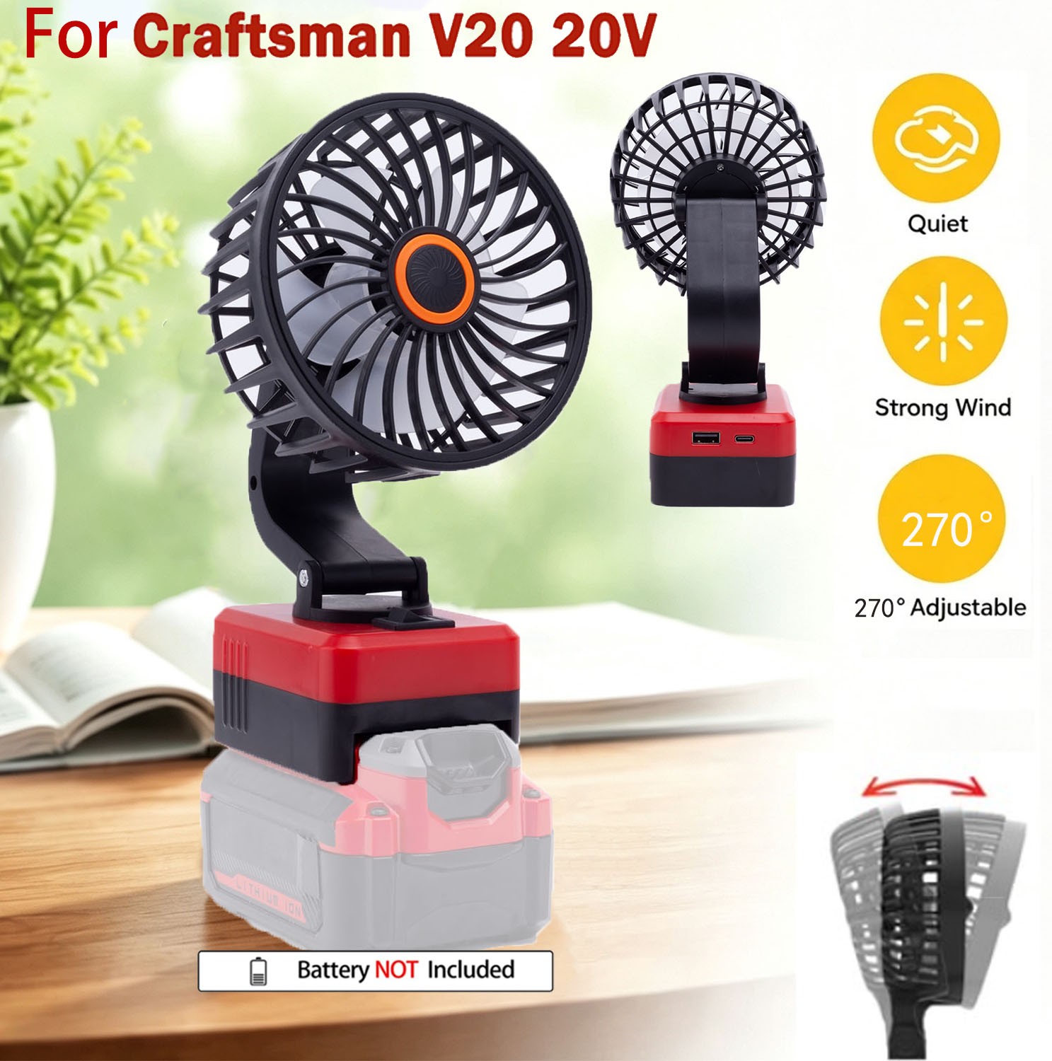 For Craftsman 20V V20 Li-ion Battery Portable Jobsite Fan Mini Camp Fan w/2 USB