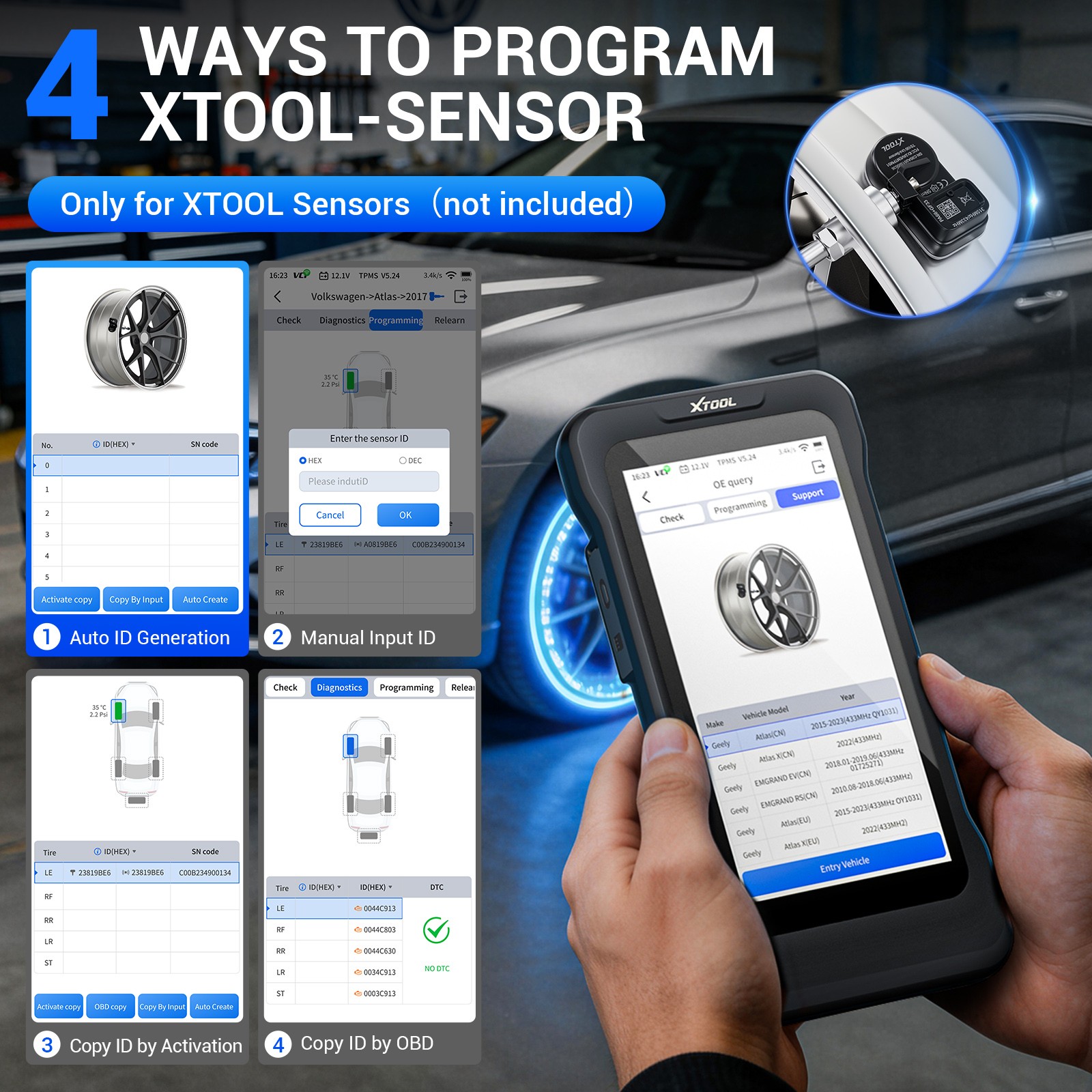 XTOOL TP380 TPMS Programming Relearn OBD2 Scanner Car Dianostic Tool Code Reader