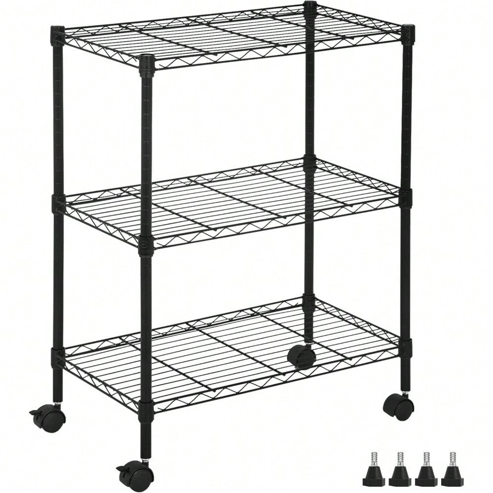 Wire Shelving 32" H X 23W X 13D Storage Shelf With Wheels Adjustable 3 Tier