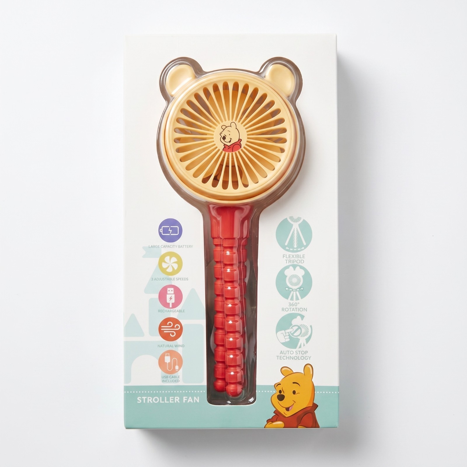 Disney Baby POOH Stroller Fan. Rechargeable/USB Multiple Speeds NEW