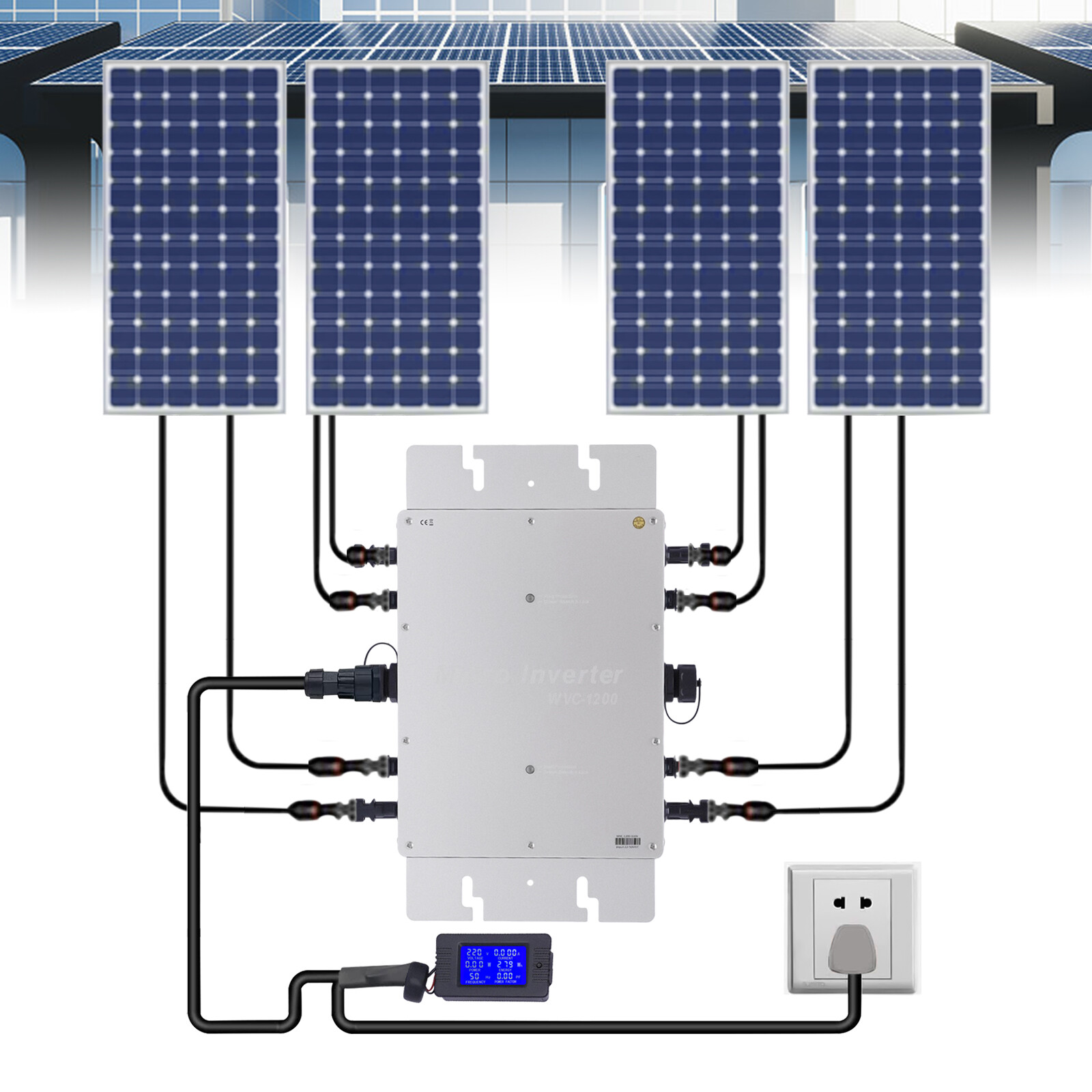 WVC-1200W MPPT Solar Micro Inverter Grid Tie Grid Pure Sine Wave Inverter DC-AC