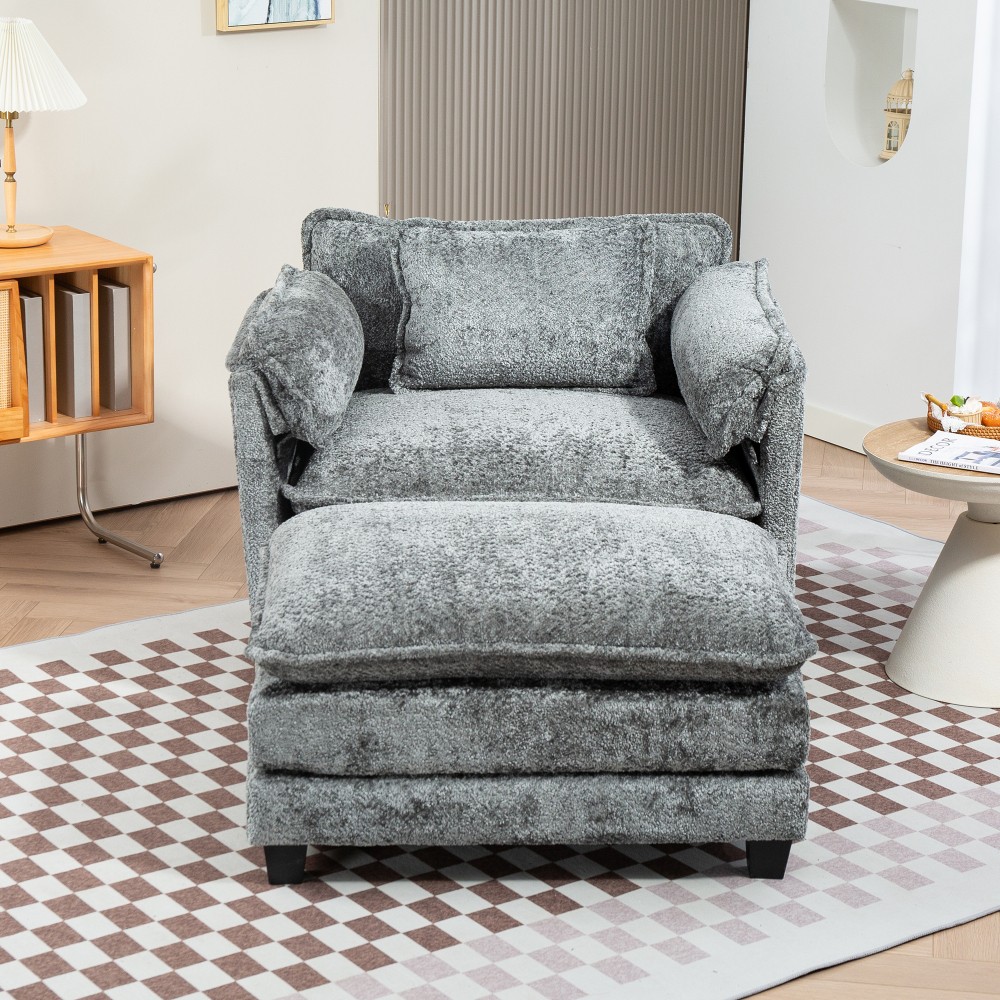 DARK GREY Oversized Boucle Sofa Bed – Portable Ottoman, Wider Seat,Deep Cushions