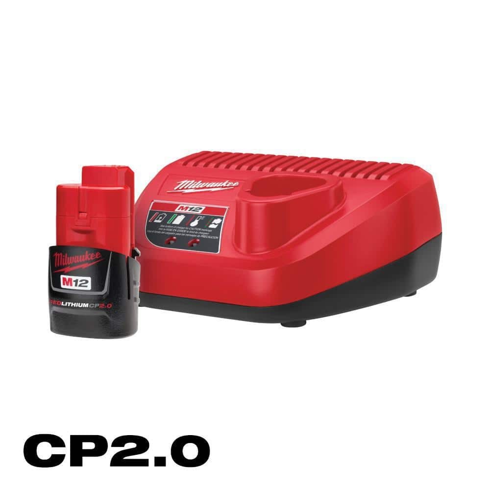 Milwaukee M12 12-Volt Lithium-Ion Compact Battery Pack 2.0Ah&Charger Starter Kit