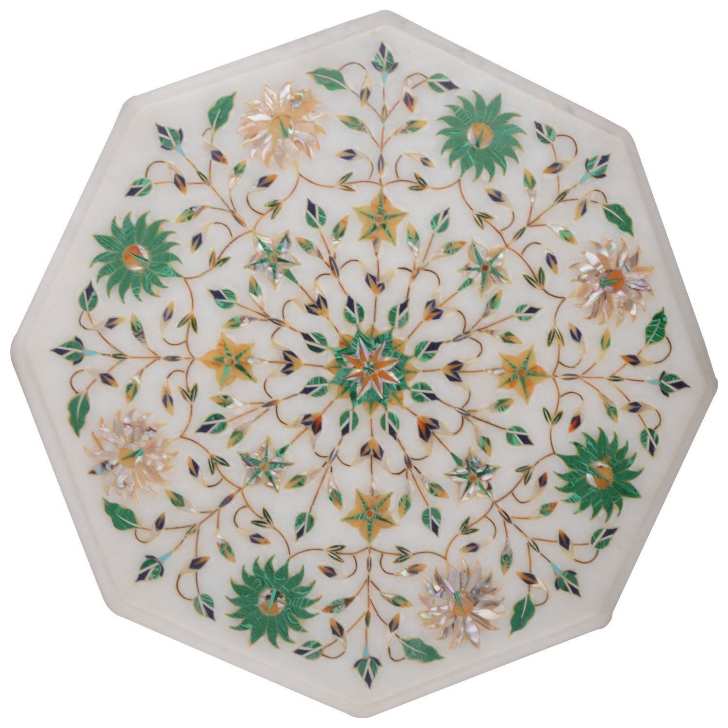 18" Marble Coffee Table Top MAlachite Pietra dura Inlay Art Work